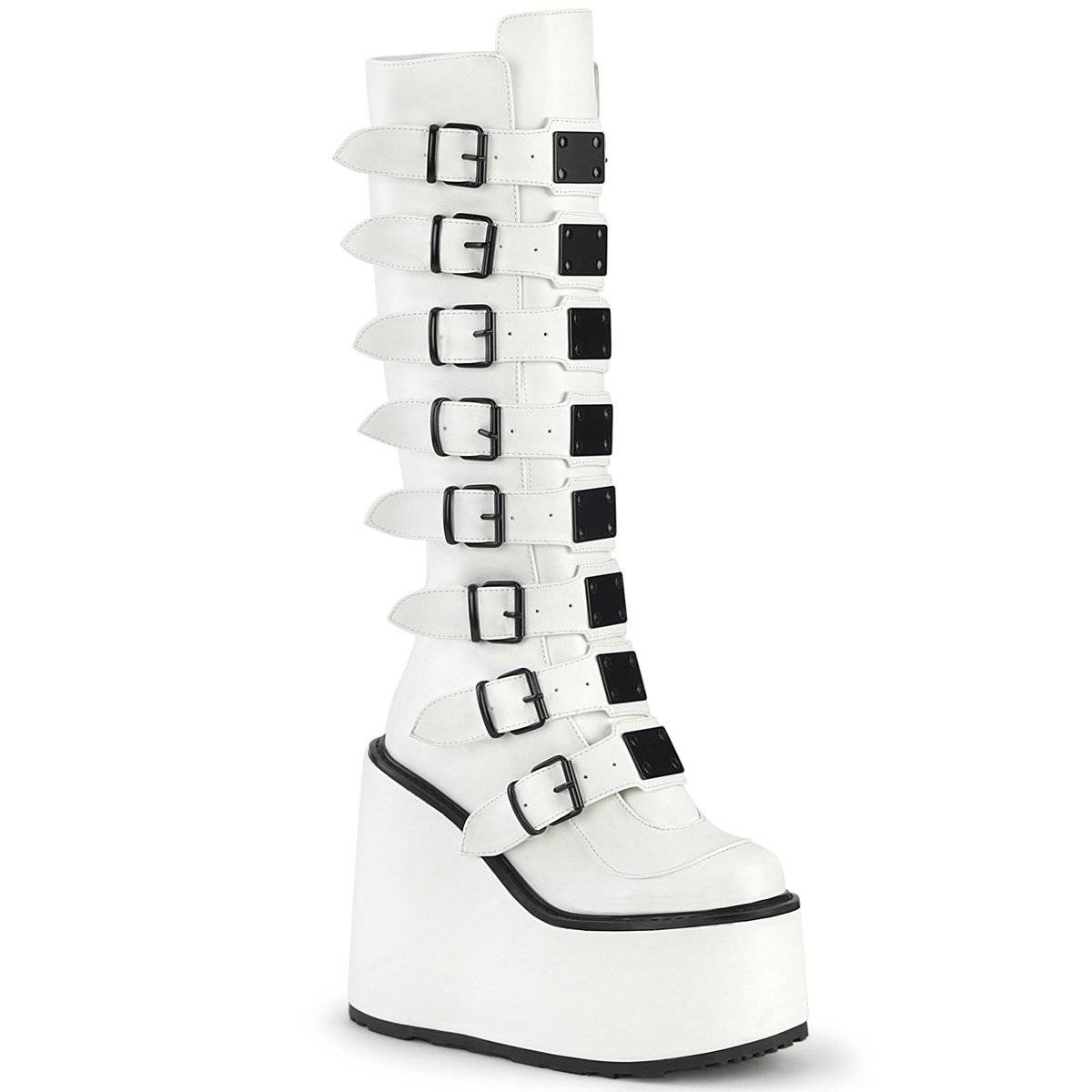 Demonia Swing-815 White Vegan Leather Ladies Knee High Boots South Africa Online ZA81597